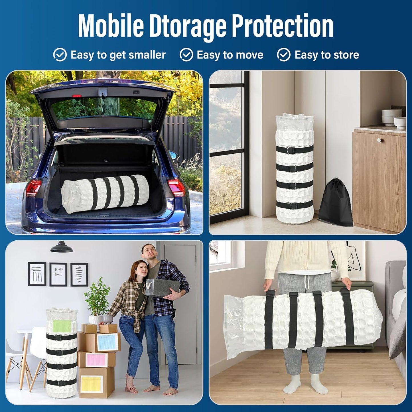 King Size Mattress Vacuum Bag 80% Compression Dual-Layer PA+PE Leakproof Design Reusable Organizer Bag Color Labels for Moving Storage