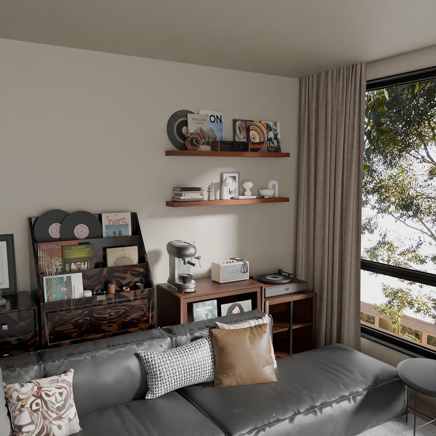 Floating Shelves for Wall, 48 Inch Extra Long Brown Wall Shelves, Set of 2, Hanging Invisible Brackets Floating Shelves for Living Room,Bedroom,and Kitchen