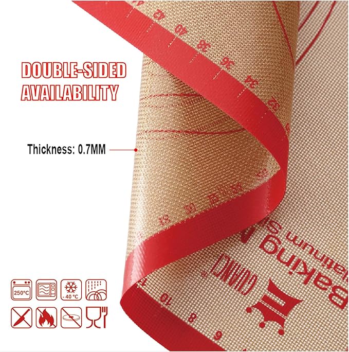 Silicone Baking Mat Set of 6, GUANCI Grade Food Baking mats Non-Stick Reusable Pizza Bakeware Mat for Making Macaroon, Pizza, Cookie, Pastry, Bread, Bun（Red）