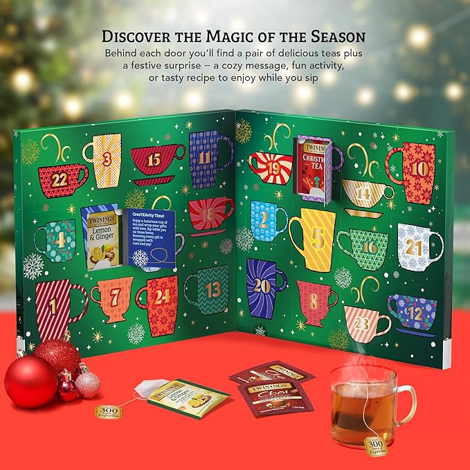 NEW Twinings Tea Advent Calendar Gift Set, 24-Day Holiday Sampler with Black, Green & Herbal Teas, Christmas Countdown Box for Tea Lovers, Brew Joy Together, 48 Count (Pack of 1), 48 Tea Bags