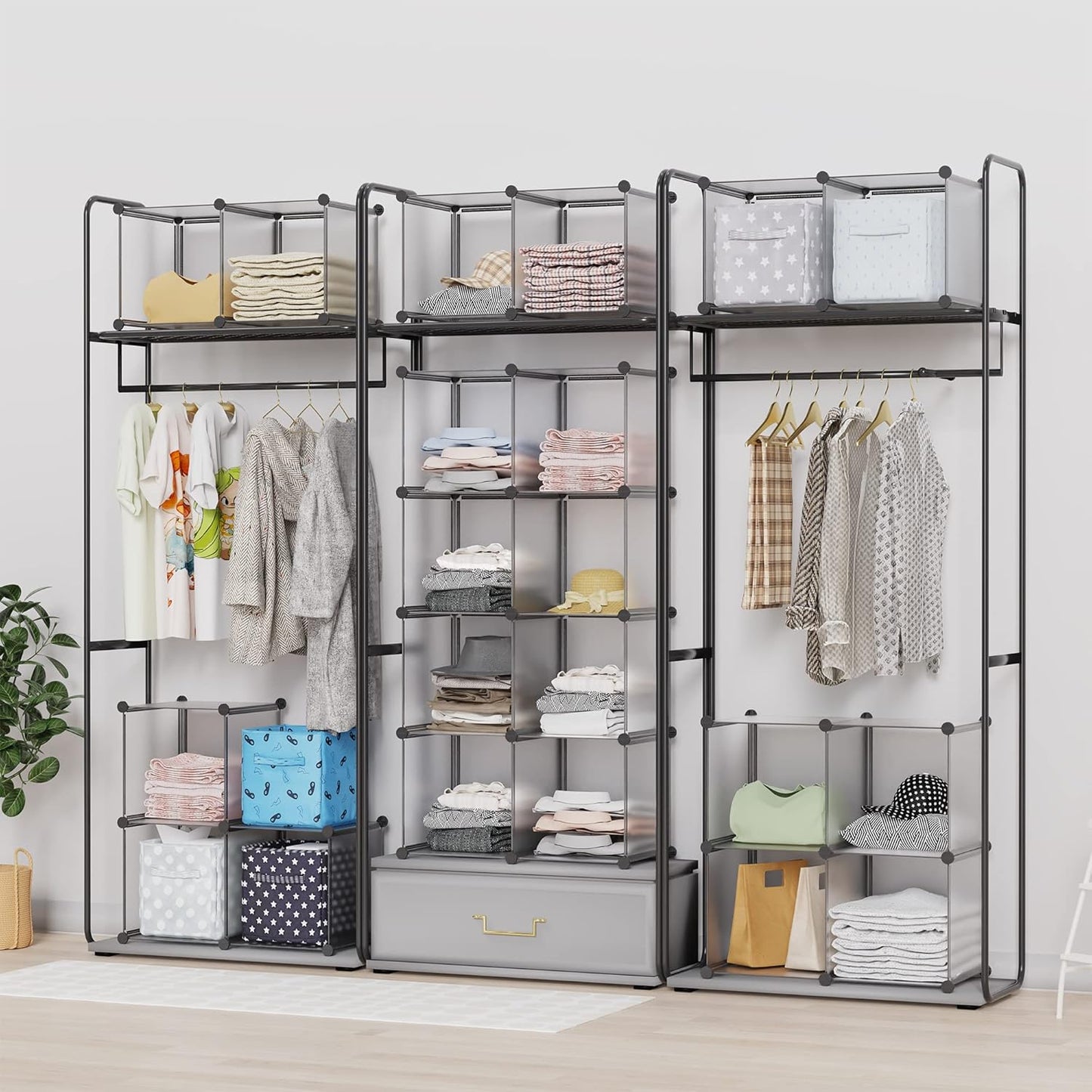 HOMIDEC Closet Organizers and Storage, 16 Cube Storage Organizer, Portable Closet Organizer Cubes Shelves for Clothes, Bedroom, Wardrobe, Kids Room, Bathroom, Grey