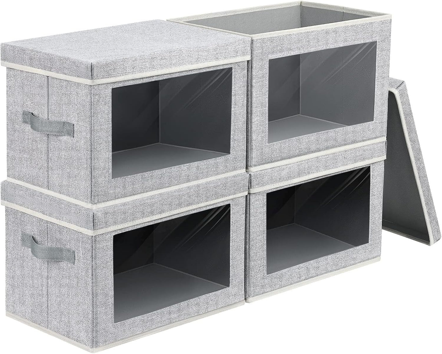 Fabric Storage Bins with Lids, Large Storage Cubes with Window, Fabric Storage Baskets Bins for shelves, Closet Storage Boxes for Clothes, Towel, Office, 4 Packs, Blended