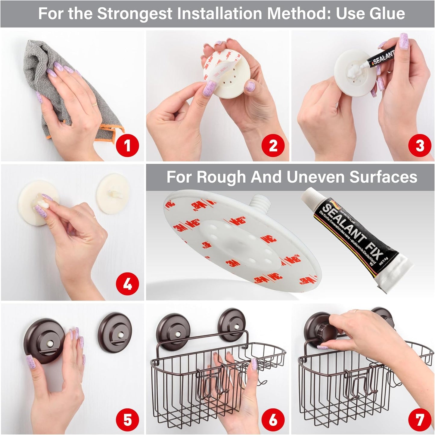 HASKO 2 Pack Shower Caddy Suction Cup with Hooks & Soap holder, Includes 2 Soap Savers, Shower Shelf, Bathroom Storage Organizer, Rustproof Shampoo Holder, Bronze