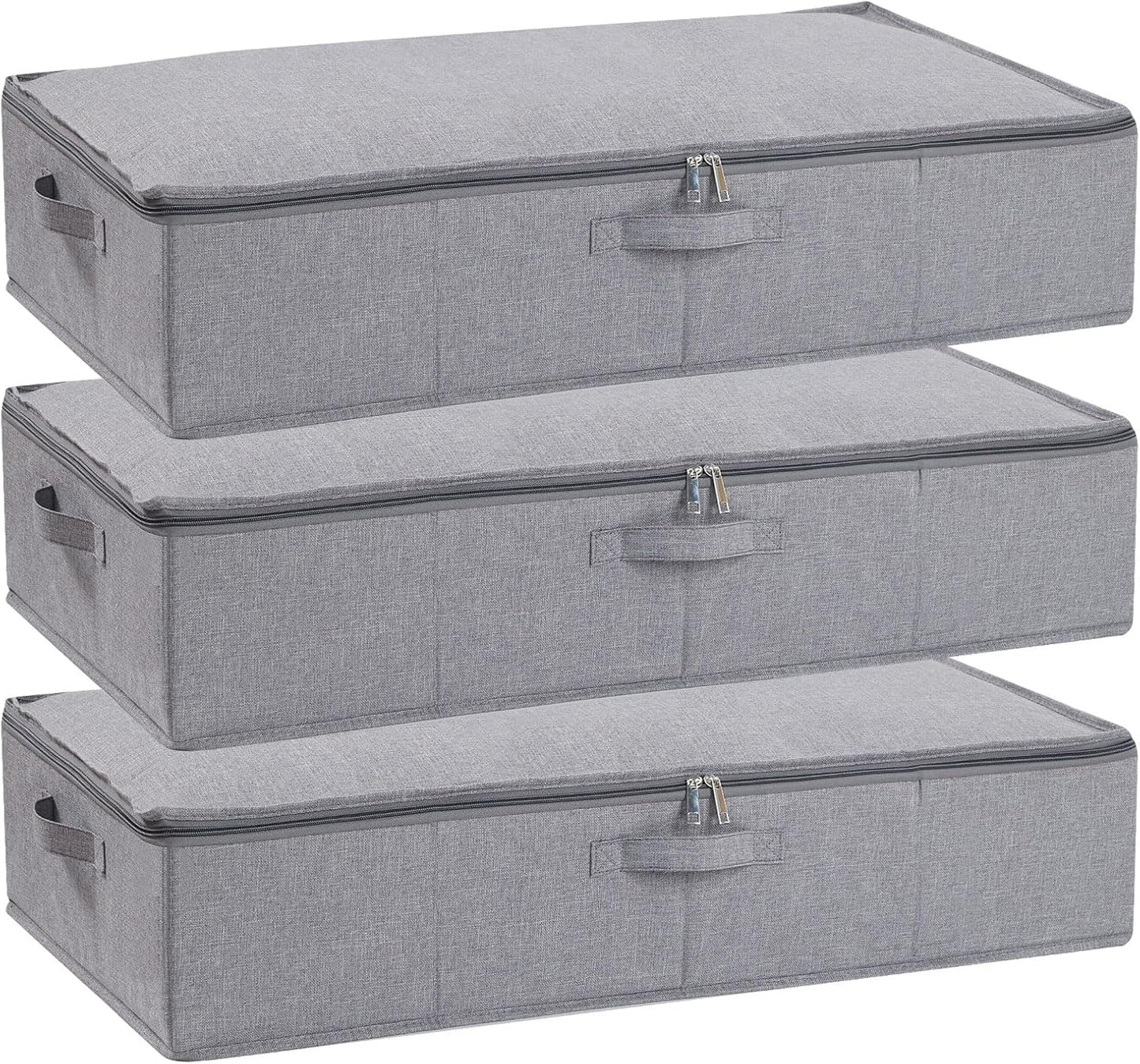 Underbed Storage Box, 23.6 x 11.8 x 5.9 Inch Clothes Organizer With Sturdy Structure and Reinforced Handles for Blanket, Sheets, Pillows, Towels, Shoes, Grey, 3 Pack