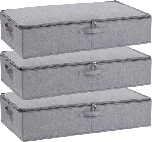 Underbed Storage Box, 23.6 x 11.8 x 5.9 Inch Clothes Organizer With Sturdy Structure and Reinforced Handles for Blanket, Sheets, Pillows, Towels, Shoes, Grey, 3 Pack