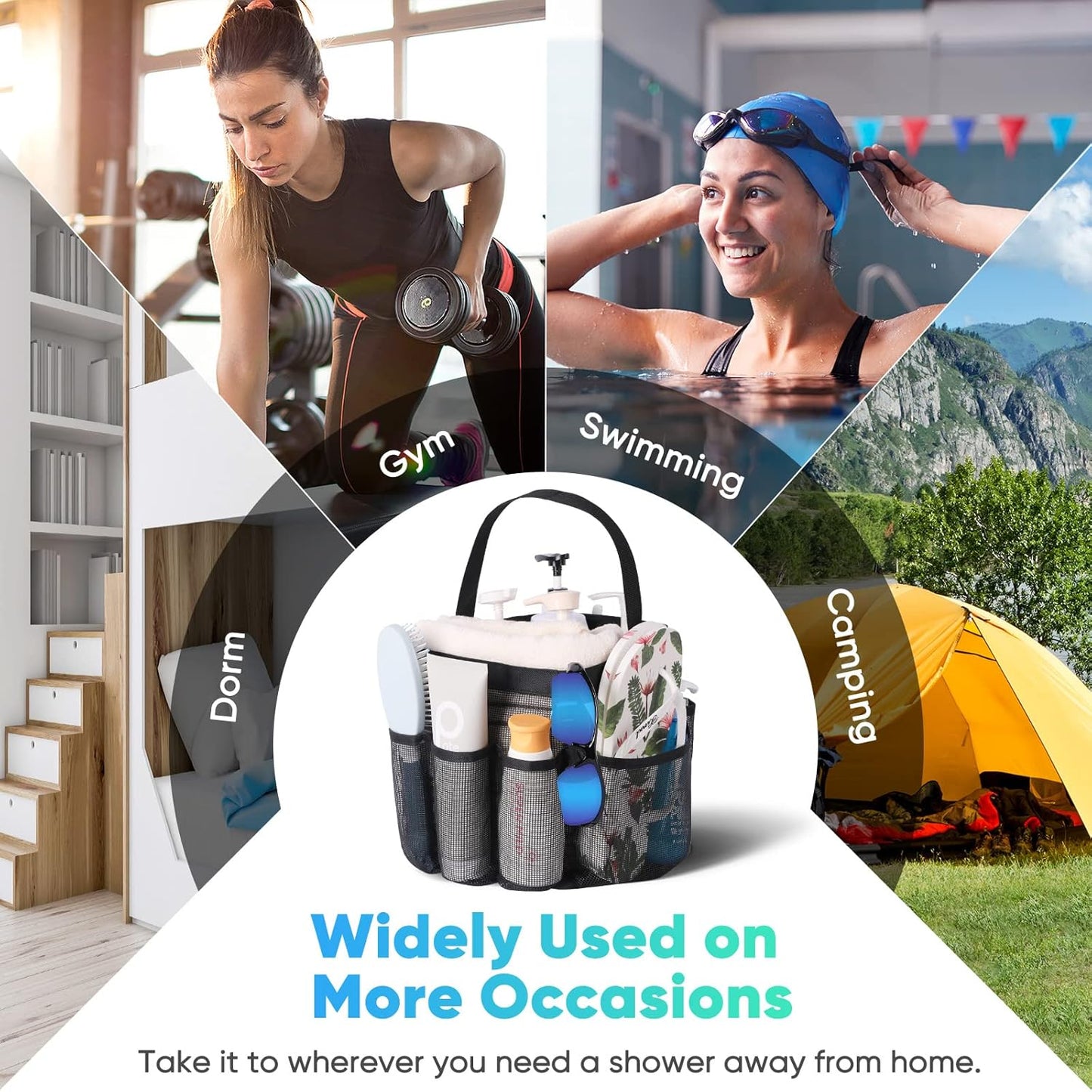 Eudele Mesh Shower Caddy Portable for College Dorm Room Essentials, 8-Pocket Large Capacity Shower Bag for Beach, Swimming, Gym