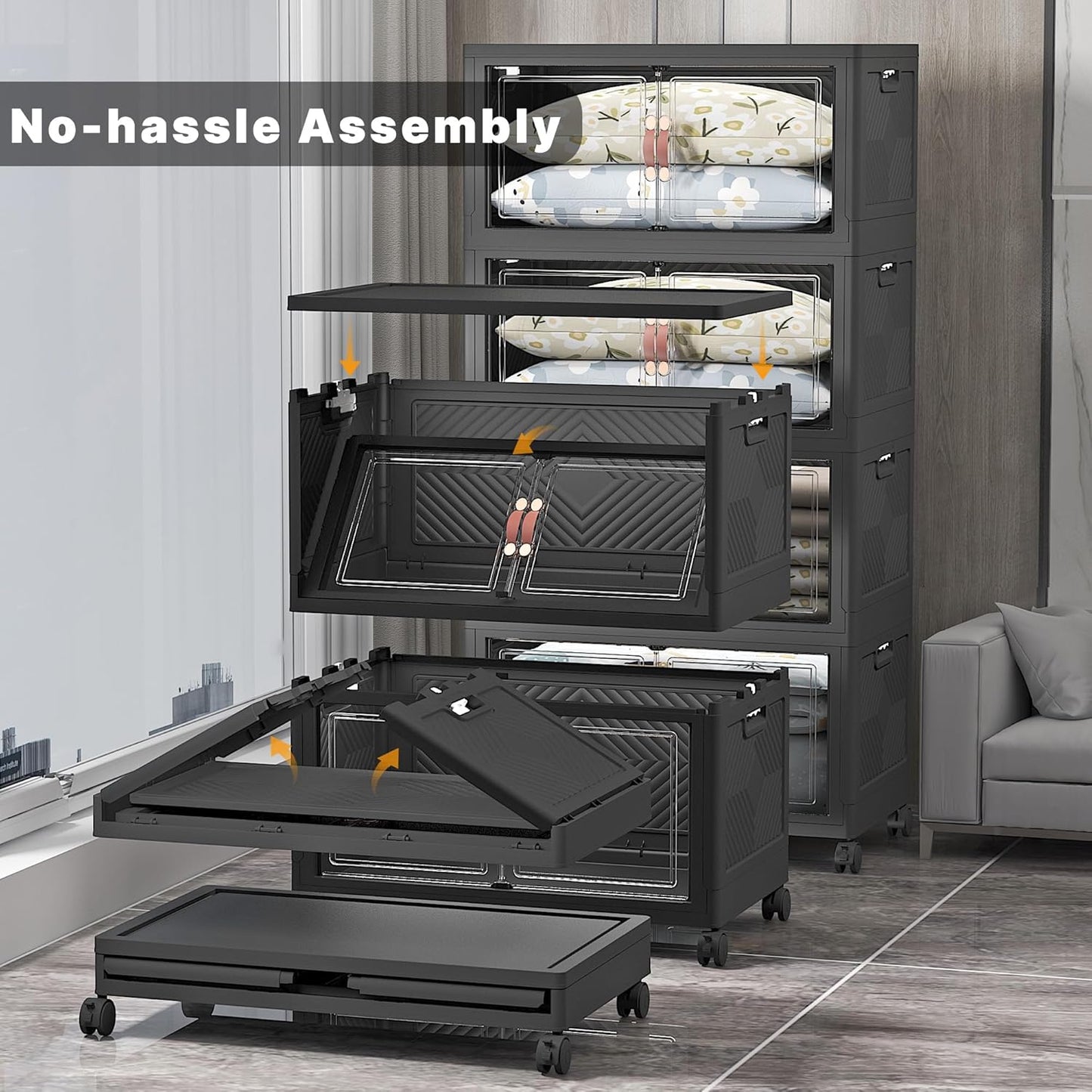 Extra Large Stackable Storage Bins with Lids & Wheels & Door, 1280QT-160QT/40GAL*8Pack Foldable Collapsible Closet Organizers, Plastic containers drawers for bedroom Dorm