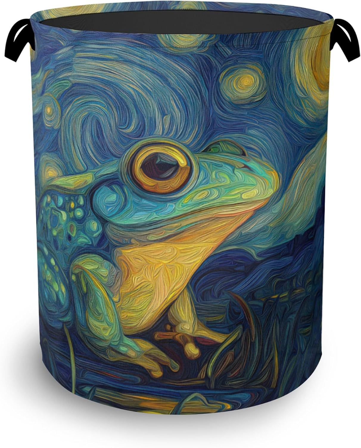 Frog Laundry Basket,Starry Night Moon Foldable Oxford Cloth Tote Bag Laundry Hamper Clothes Storage Bucket Organizer for Bedroom Laundry Storage Dormitories 16" x 20.8"