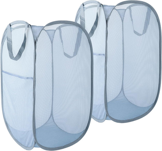 Upgraded 100L Extra Large Collapsible Laundry Baskets, 2 Pack XL Mesh Pop Up Laundry Hamper with Handles, Portable Travel Laundry Basket, Foldable Hamper. Grey. 2V