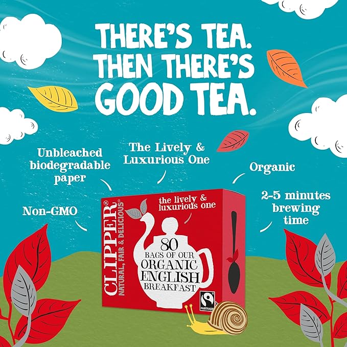 Clipper Tea, English Breakfast Assam Blend, Fairtrade, Organic, Plant-Based, Caffeinated British Tea, 1 Pack, 80 Unbleached Tea Bags