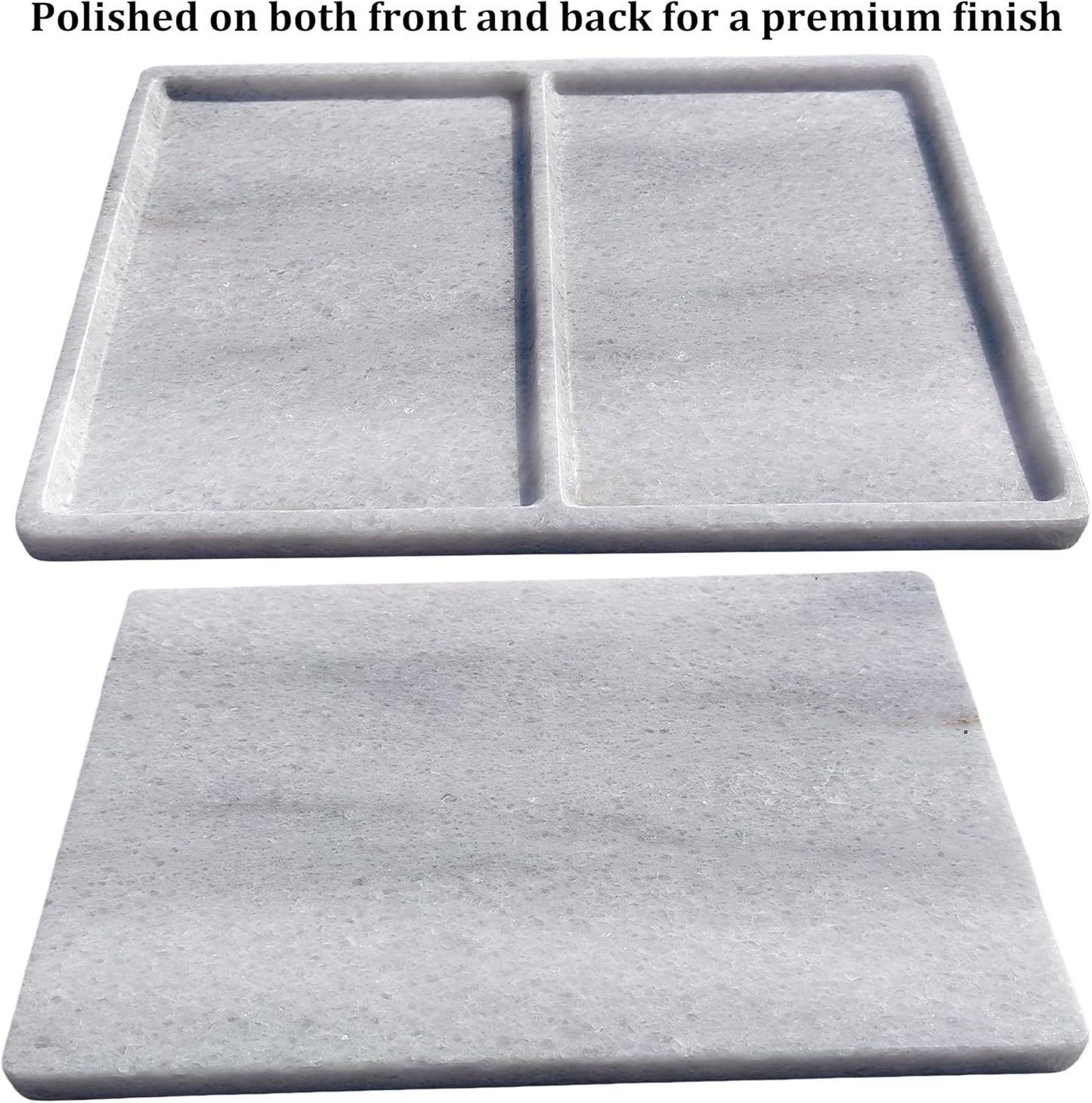 10"x8" Natural Marble Decorative Tray – Dual‑Compartment Stone Vanity Organizer for Jewelry, Keys & Soap – Premium Heat‑Resistant Bathroom Decor Gift(Belken White)