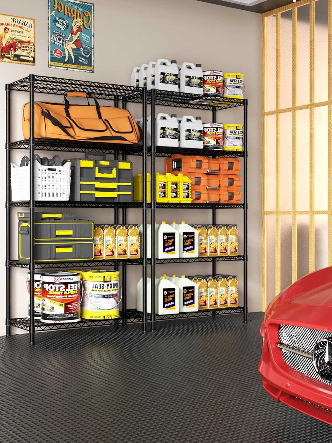 5 Tier Heavy Duty Adjustable Storage Shelf Organizer Storage Metal Shelves Garage Wire Shelving Unit Pantry Rack 18" D x 36" W x 71.25" H,Black