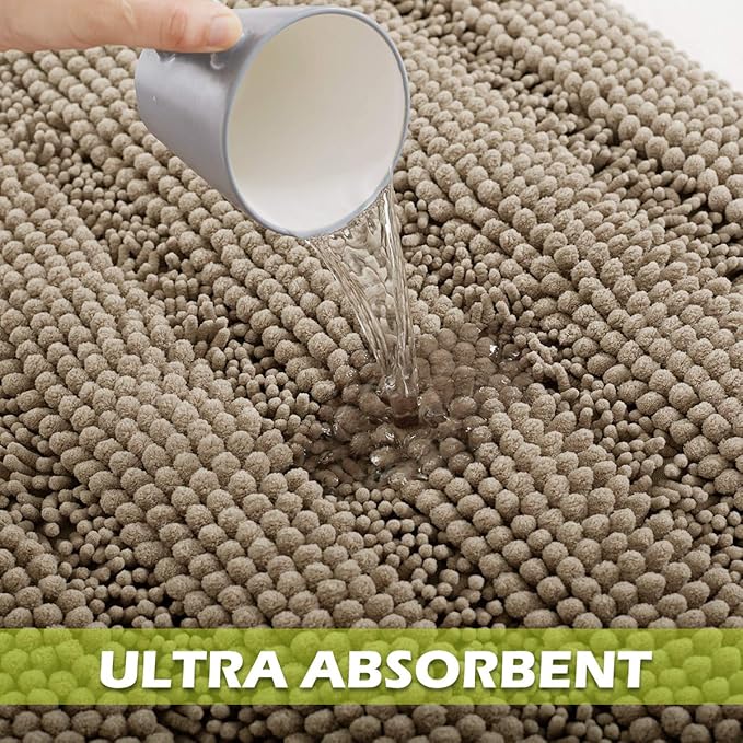KGORGE Water Absorbent Bath Mat - Soft Bathroom Rugs Non-Slip Set Decor Quick Drying Thick Shaggy Chenile Shower Carpet for Toilet Tub Kitchen Decorations Gifts, Taupe, 47" x 24", 1 Piece