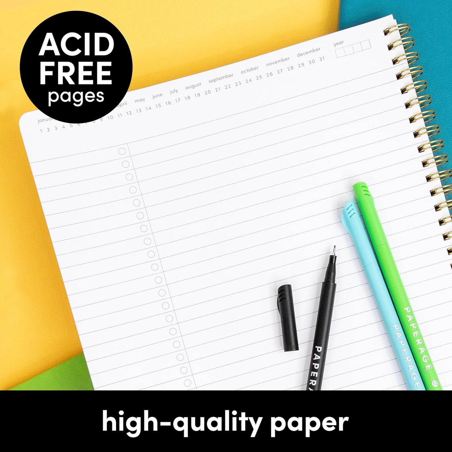 PAPERAGE Undated Daily Planner & To Do List Notepad (Dark Green), 8.5 in x 11 in, Spiral Bound Planner Notebook for Work, School or Home, 104 Lined Pages With Date Tracker for Plans & Notes