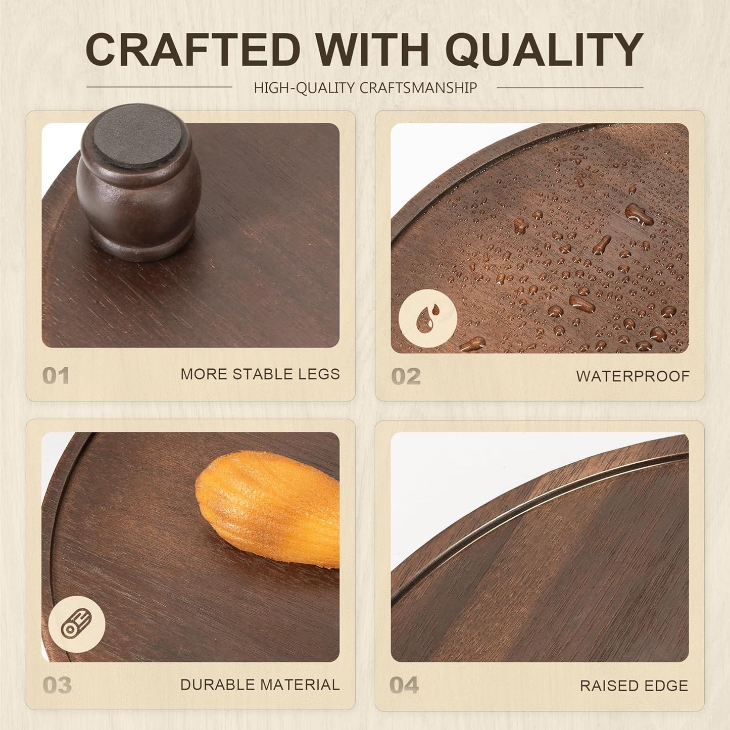 EOSAHR Farmhouse Wood Riser for Home Decor – Acacia Wood Round Pedestal Stand for Bathroom Decor & Kitchen Sink – Decorative Tray for Soap Dispenser, Candle, Plant & Cupcake (Dark Acacia)