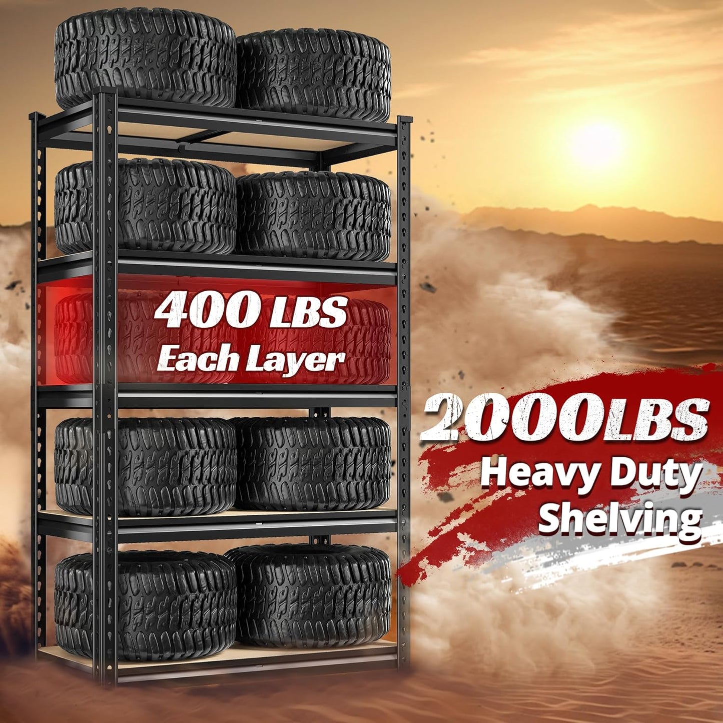 REIBII Set of 2 Storage Shelves 5 Tier Garage Shelving Heavy Duty Metal Shelving 2000LBS Garage Shelves Adjustable Metal Shelf for Kitchen Warehouse Pantry Commercial Use 27.6" Wx11.8 Dx60 H