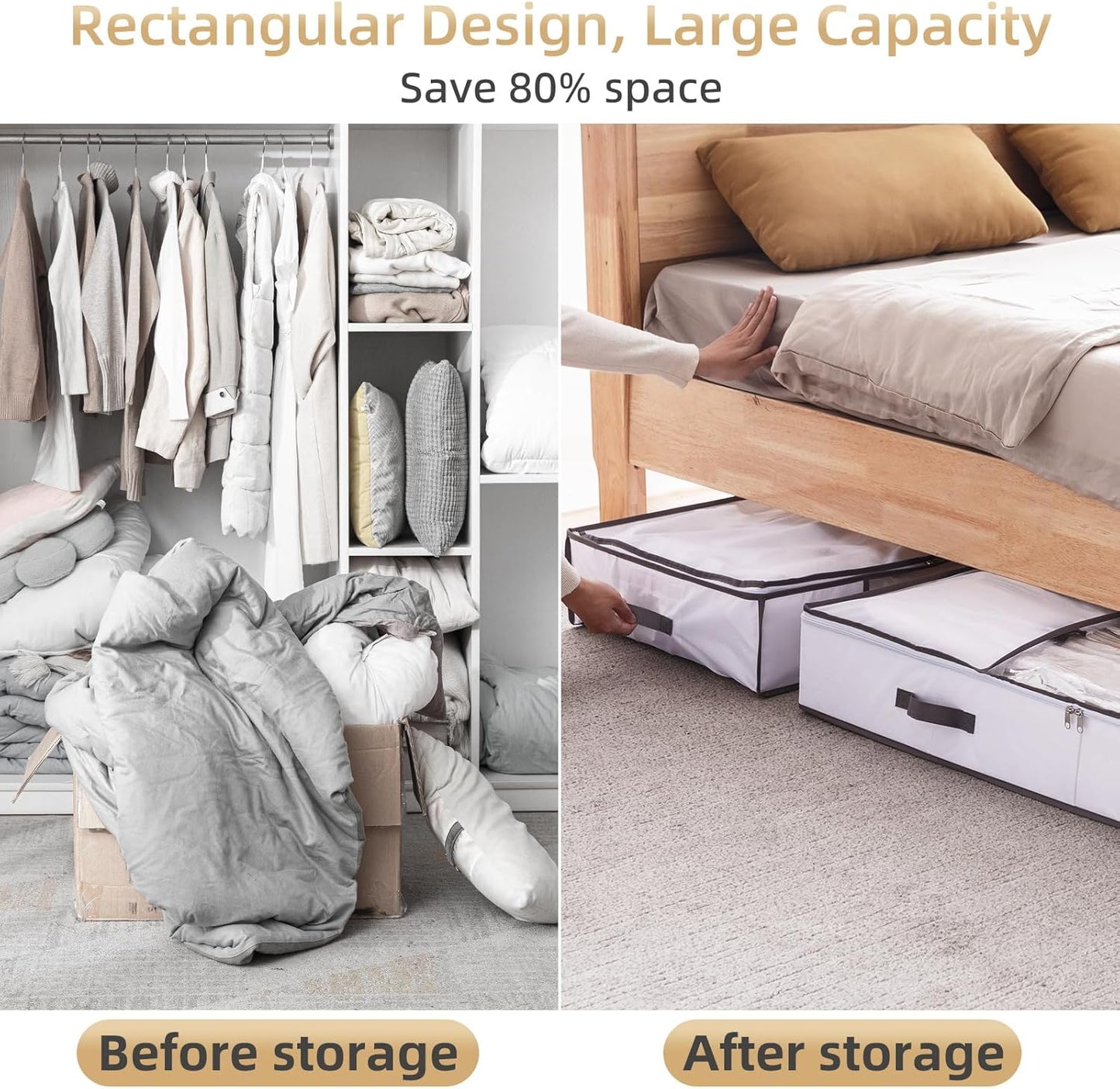 TAILI Under Bed Jumbo Vacuum Seal Storage Bags for Comforters and Blankets, Large Capacity White Foldable Box Save 80% Space, 41" x 17.7" x 6"