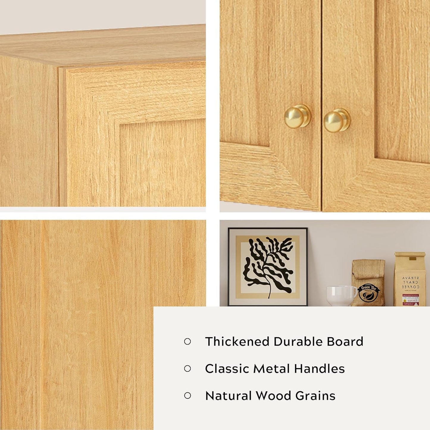 Laundry Room Cabinet Bathroom Wall Mounted Storage Cabinets Medicine Cabinet with Adjustable Shelves Floating Cupboard Kitchen Organizers Pantry Cabinets for Living Room, Natural Oak