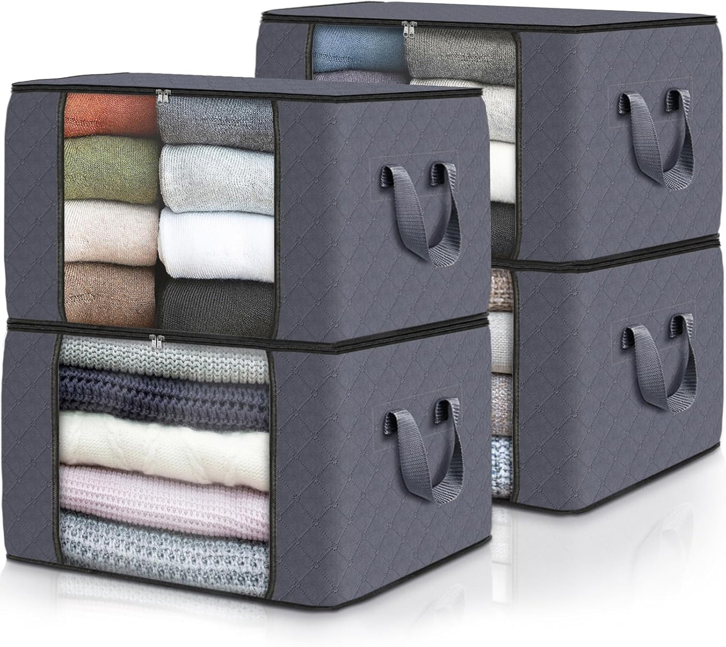 Fab totes Storage Bags,Clothes Blanket Storage Bins Foldable Closet Organizers with Reinforced Handle for Home Dorm Storage and Organization,Fabric Bags for Organizing Sheets,Clothing (Grey,4 Pack)