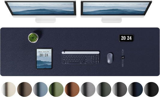 Aothia Leather Desk Pad Protector, Office Desk Mat, Large Mouse Pad, Laptop Desk Pad, Non-Slip PU Leather Desk Blotter, Waterproof Desk Writing Pad for Office and Home (Dark Blue, 55" x 17")