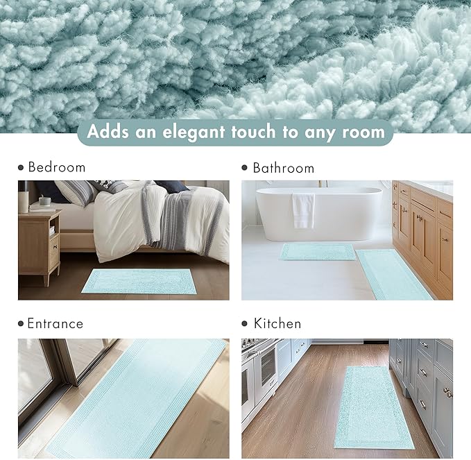 Madison Park Splendor Reversible 100% Cotton Tufted Bathroom Rug-3000 GSM Hotel Quality Luxurious Plush Medium Pile Bath Mat Absorbent, Quick Dry, Shower Room Décor, 20x30 Blue