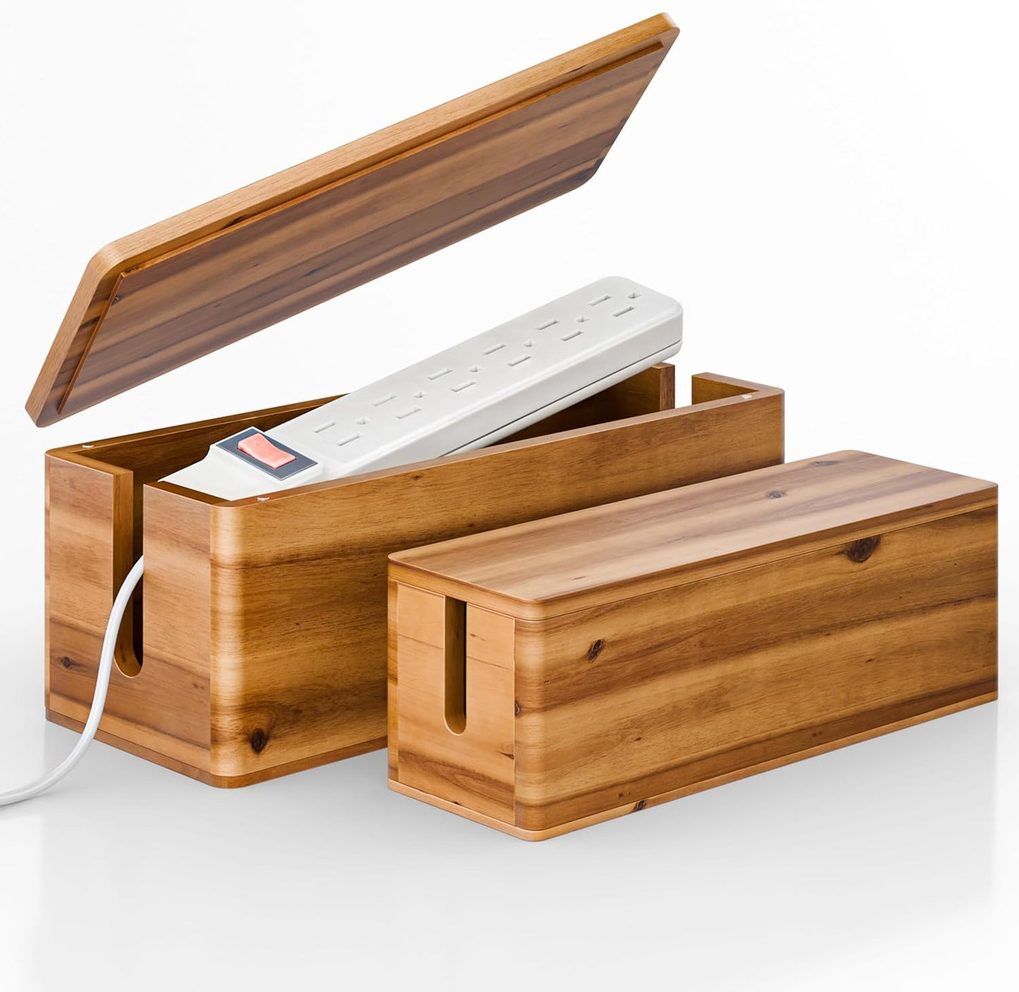 Acacia Large Cable Management Box - Set of 2 Cord Box Hider for Home, Office - Cable Hider Box, Surge Protector Box for TV Wires, Computer - Power Strip Box with 2 Open Slots, Magnetic Lid