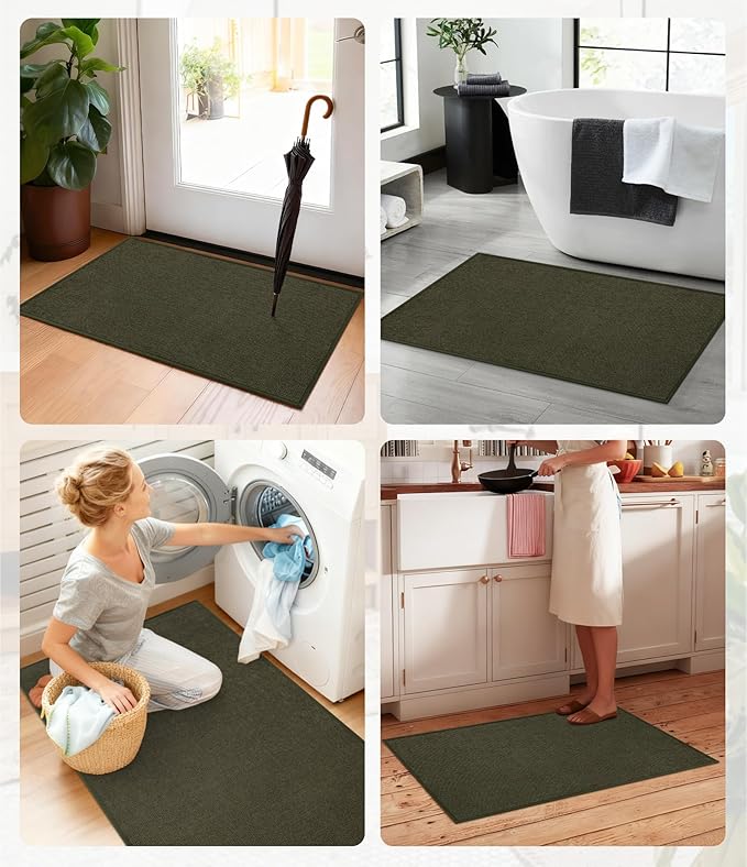 YIHOUSE Bathroom Rugs Mat 16x24, Non Slip Quick Dry Bath Mats for Bathroom Absorbent Ultra Thin Bath Rugs Machine Washable Fit Under Door for Sink, Cabinet, Laundry (Dark Green, 16"x24")