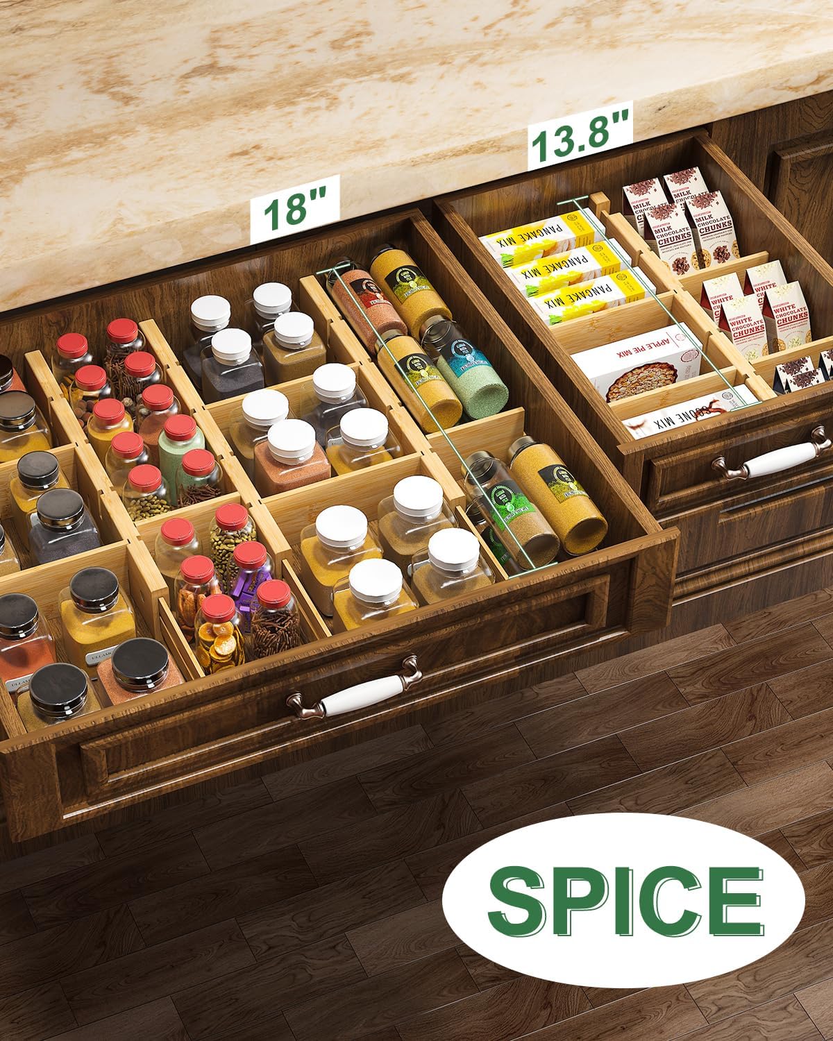 Kitchen Drawer Dividers - Adjustable Drawer Organizer for Clothes, Kitchen, Closet & Office - 8 Pack with Inserts, 13.8-18.8 Inches, Non-Slip Silicone Ends