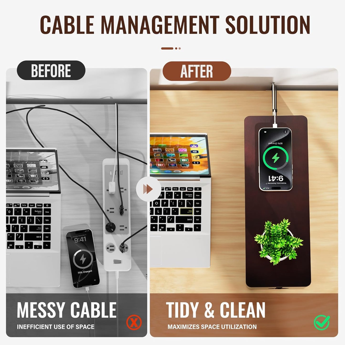 Cinati Large Cable Management Box, 15.8" Wooden Cable Organizer for Floor Wires Storage, Wall Mount Cord Hider Box for Electrical Cord Management, Power Strip Wire Organization for Desktop Home Office