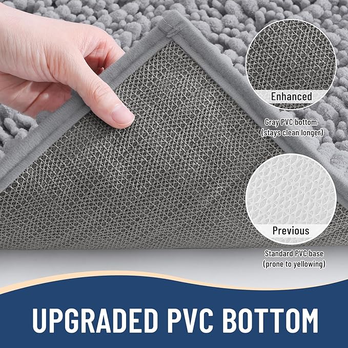 Arotive Luxury Chenille Bathroom Rug Mat, Extra Soft Thick Absorbent Shaggy Bath Rugs, Non-Slip Machine Wash Dry, Plush Bath Mats for Bathroom, Shower and Tub, 60x20, Grey