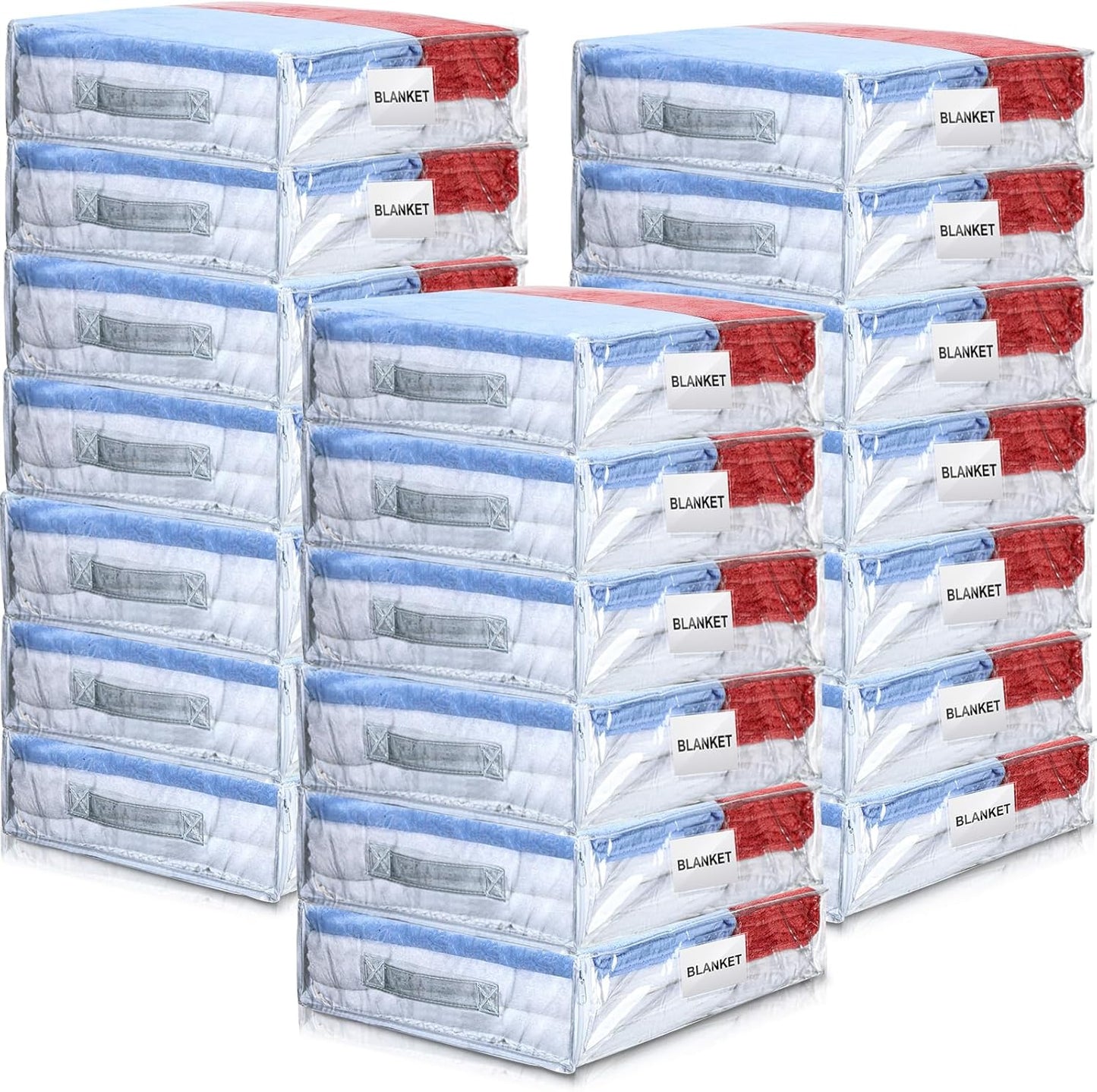 Kenning Set of 20 Clear Vinyl Zippered Storage Bags for Sheet Organizer Plastic Sweater Bags with Handle Pocket for Bed Blanket Throw Pillow Toys(White,18 x 15 x 4 Inch)