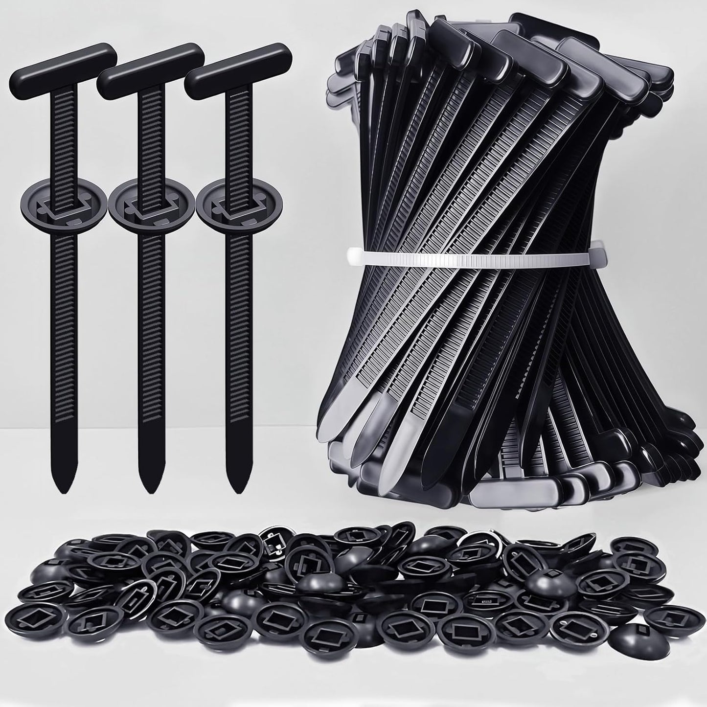 200PCS Nylon Universal Cable Tie Buckles, Multi-functional T Rivet Zip Ties - Automotive Zipper Clips with Pin & Button Design for Car Daily Repair, Fender Liner, Bumper Retainer, Door Panel Fastener