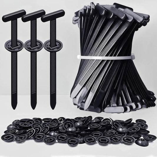200PCS Nylon Universal Cable Tie Buckles, Multi-functional T Rivet Zip Ties - Automotive Zipper Clips with Pin & Button Design for Car Daily Repair, Fender Liner, Bumper Retainer, Door Panel Fastener