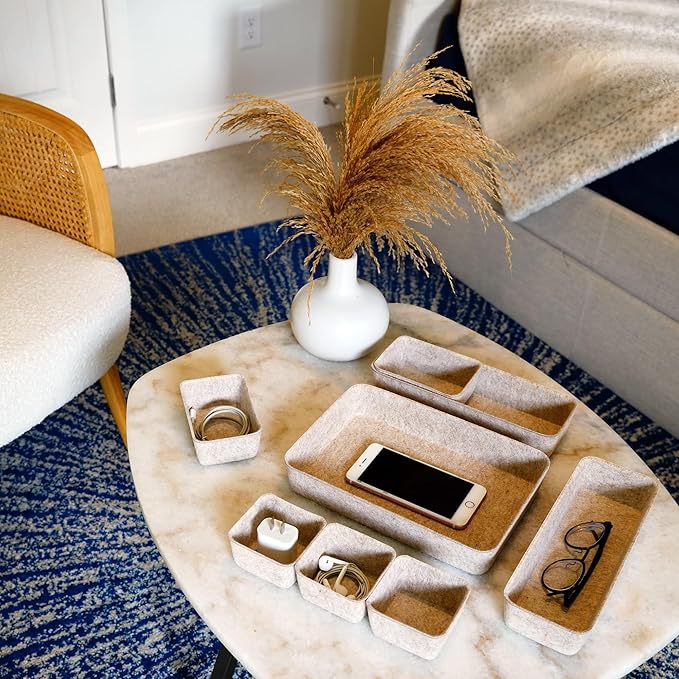 Welaxy 8-piece Nordic Beige desk drawer organizer tray office suppliers pens decluttering aesthetic wabi-sabi Scandinavian-chic storage bin hygge sleek minimalist gift solutions (Oatmeal)