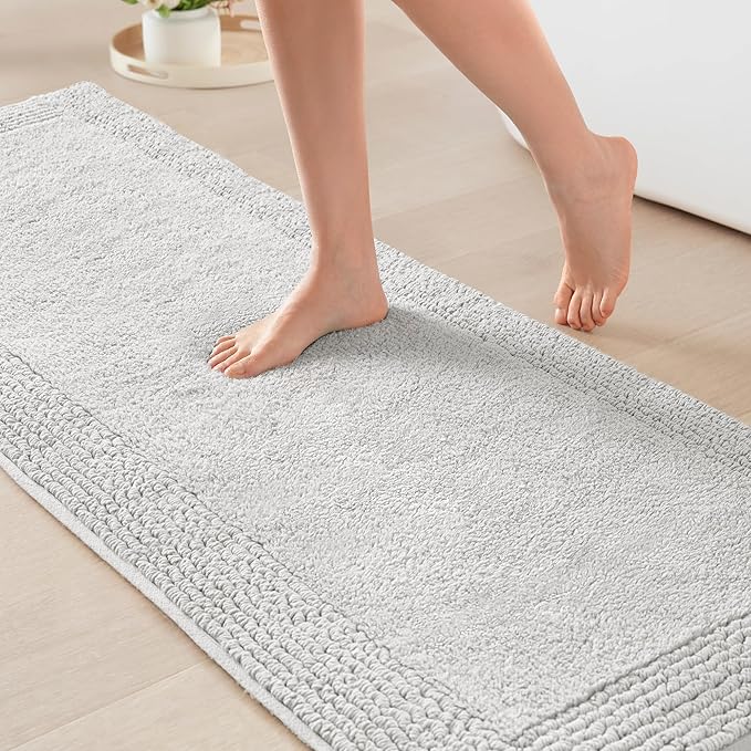 Madison Park Splendor Reversible 100% Cotton Tufted Bathroom Rug-3000 GSM Hotel Quality Luxurious Plush Medium Pile Bath Mat Absorbent, Quick Dry, Shower Room Décor, 24x72, Grey