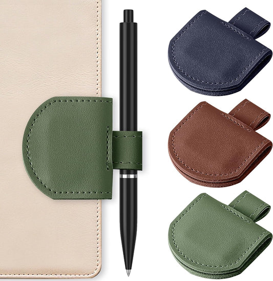 Magnetic Pen Loop Holder, Pencil Holder for Notebooks, Journals, Calendars, PU Leather 3 Pack