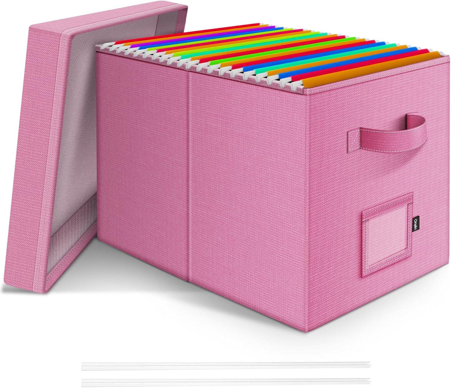 File Organizer Box with Lid, Linen Hanging File Storage Box with Handle, Collapsible Document Filling Box for Letter/Legal Folder, Portable File Box for Office/Decor/Home (1 Pack, Pink)
