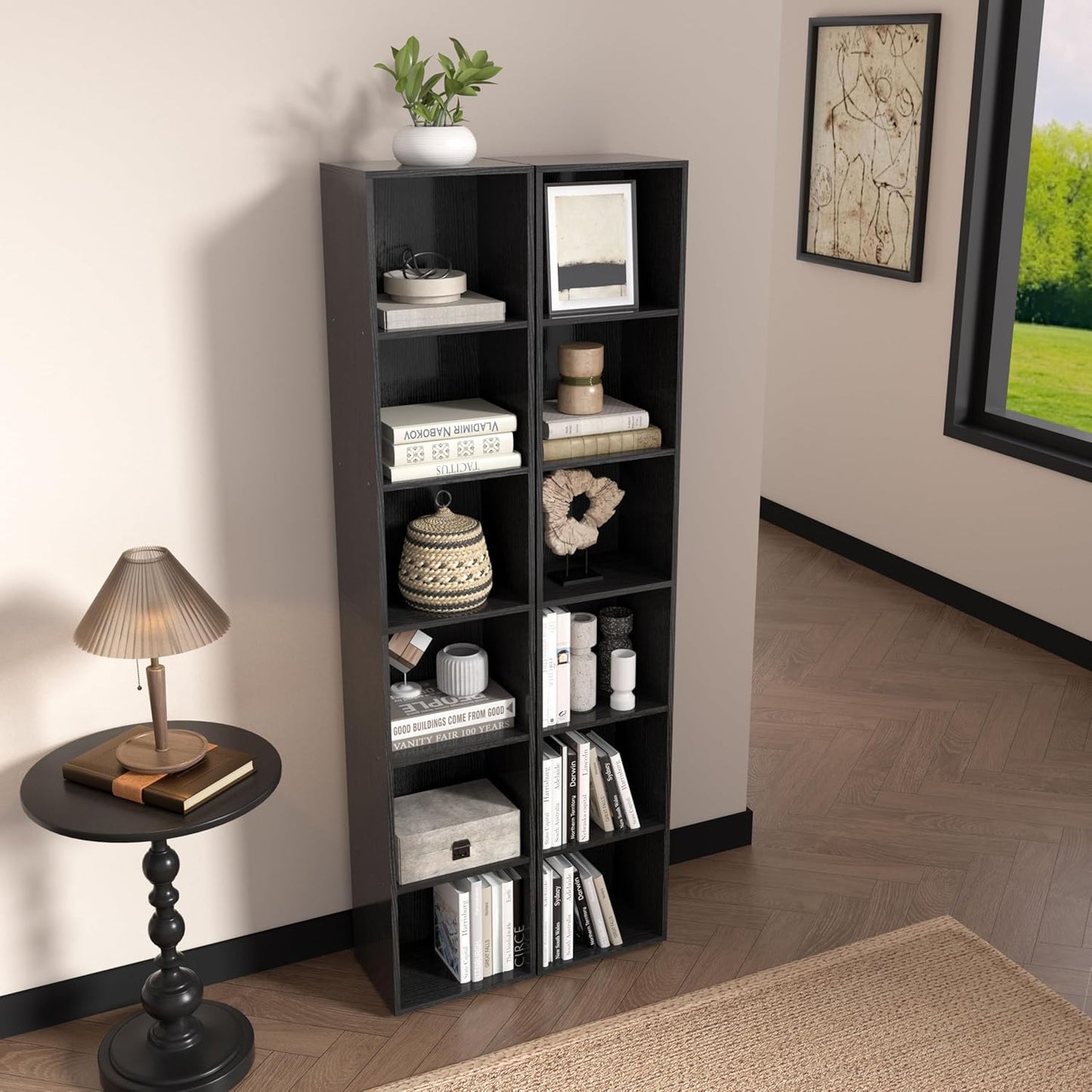 Wooden 6 Cube Storage Organizer, 6 Tier Storage Cubes Storage Display Cubby, 62 Inch Tall Versatile Cubes Shelf and Cubby Organizer for Any Space (Black, 6 Cube-W(11.8inch)