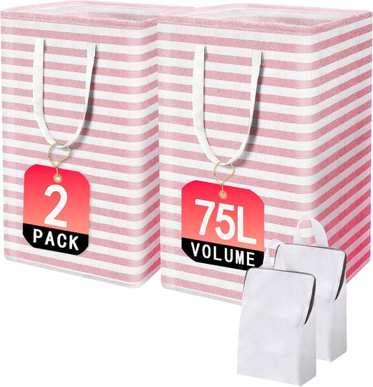 Pink Large Collapsible Laundry Basket Hamper Bag Dirty Clothes Storage and Organization for Bedroom Bathroom Dorm Room College with Handleswith Easy Carry Clothes