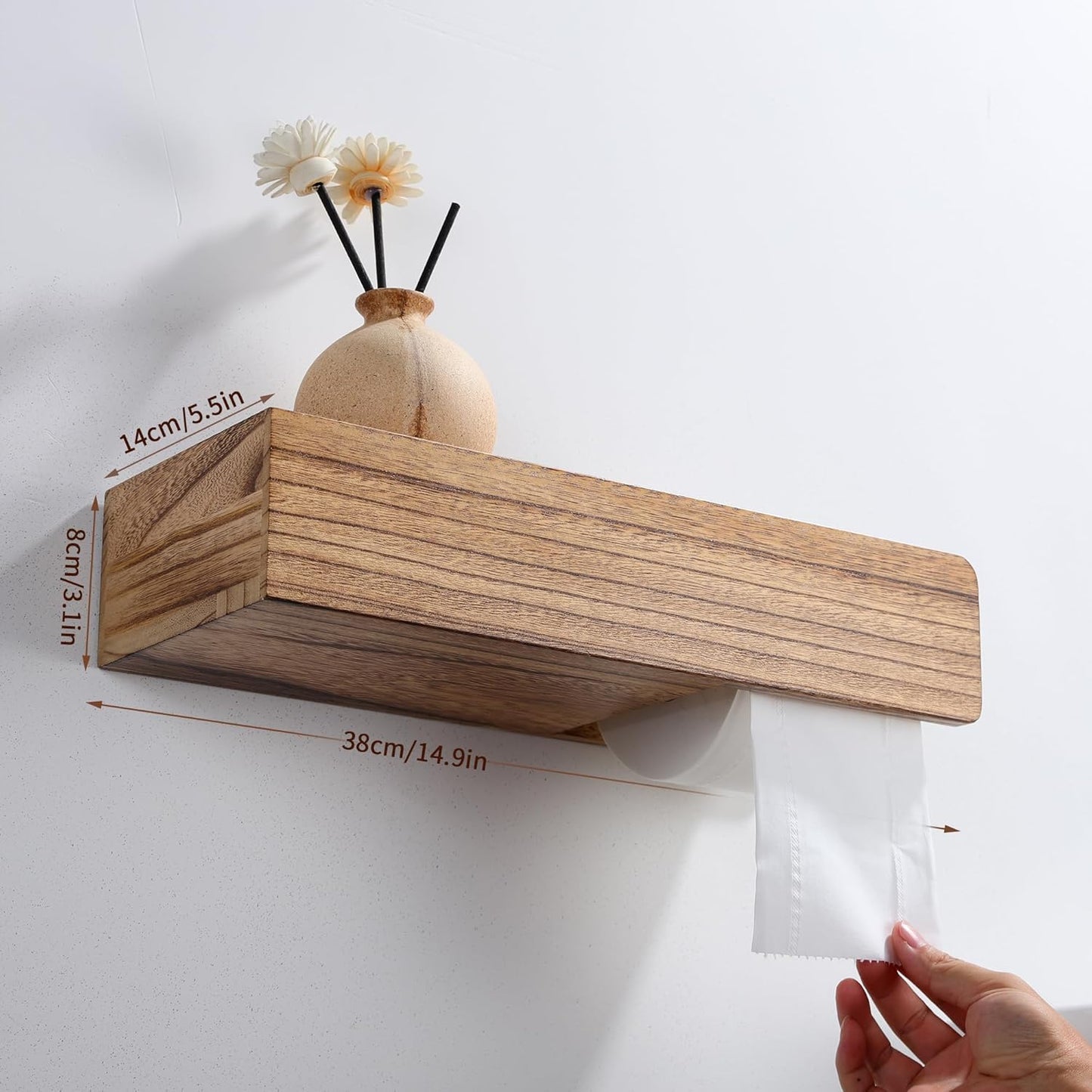 Toilet Paper Holder - Holder Phone & Wipes Holder, Adhesive Toilet Roll Holder Wooden Rustic, Hidden Storage Drawer for Wipes Tampon, Farmhouse Bathroom Decor