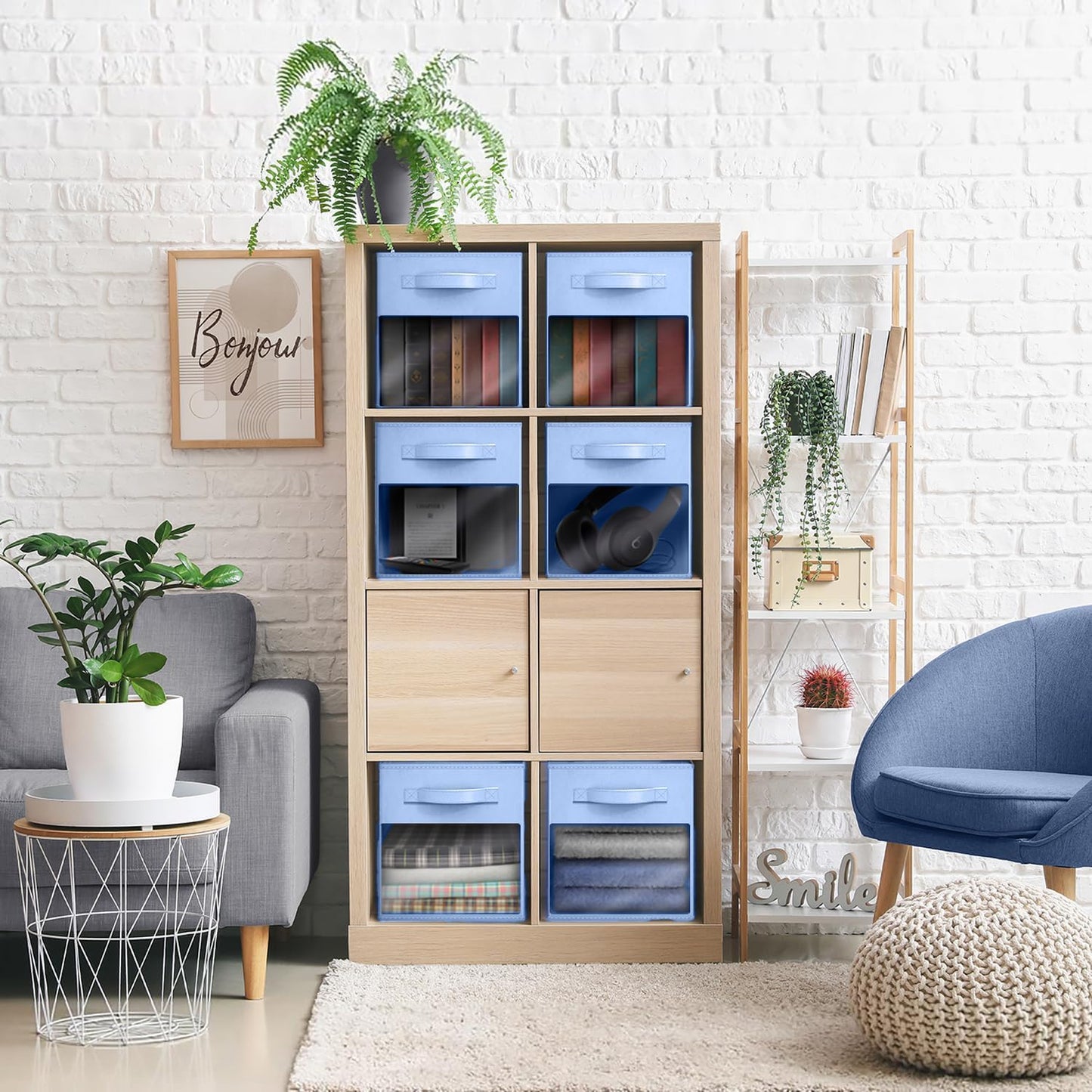 Sorbus 13 Inch Storage Bins with Clear Window - 6 Foldable Baskets for Organizing Clothes, Toys, Books - Sturdy Collapsible Fabric Storage Cubes with Handle - Storage Baskets for Shelves, Closets