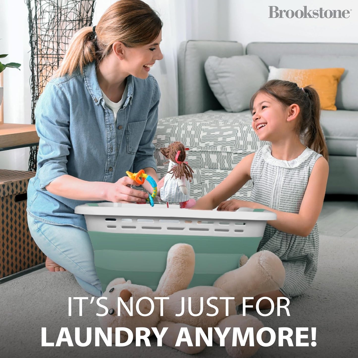 BROOKSTONE, 1 UNIT, 11 GALLONS - [OUR LARGEST BASKET EVER] 24" Collapsible Laundry Basket, Comfort Non-Slip Grip Handles, Minimalist Space Saving Design, Portable Pop-Up Hamper, [BPA FREE]