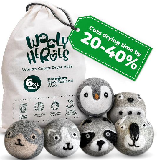 No More Dryer Sheets! Reusable Wool Dryer Balls XL 6-Pack - Reduces Static, Cuts Dry Time, & Softens Naturally