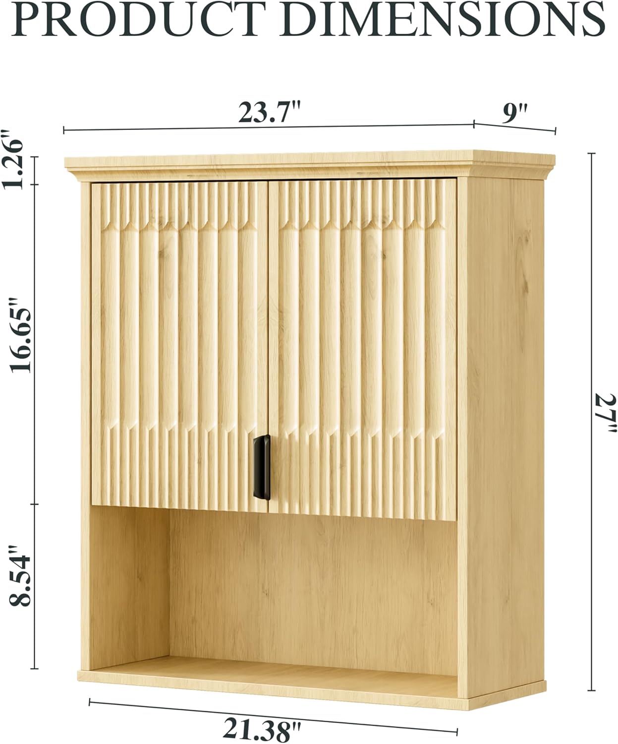 FLOWBACK Wall Mount Bathroom Cabinet, Wooden Medicine Cabinet Storage Organizer with Fluted Doors and Adjustable Shelf, Over The Toilet Space Saver Storage Cabinet