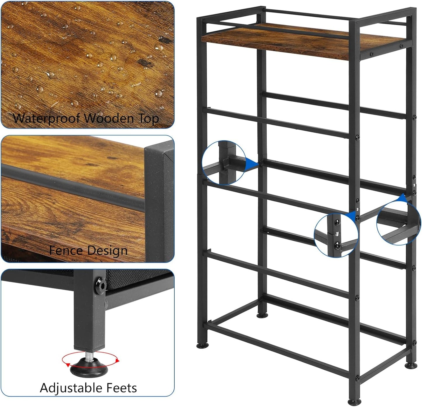 MOOACE Narrow Dresser Storage Tower with 4 Drawers, Slim Dresser Chest of Drawers, Vertical Small Fabric Dresser Standing, Wood Top Organizer for Bedroom, Bathroom & Laundry, Black/Brown