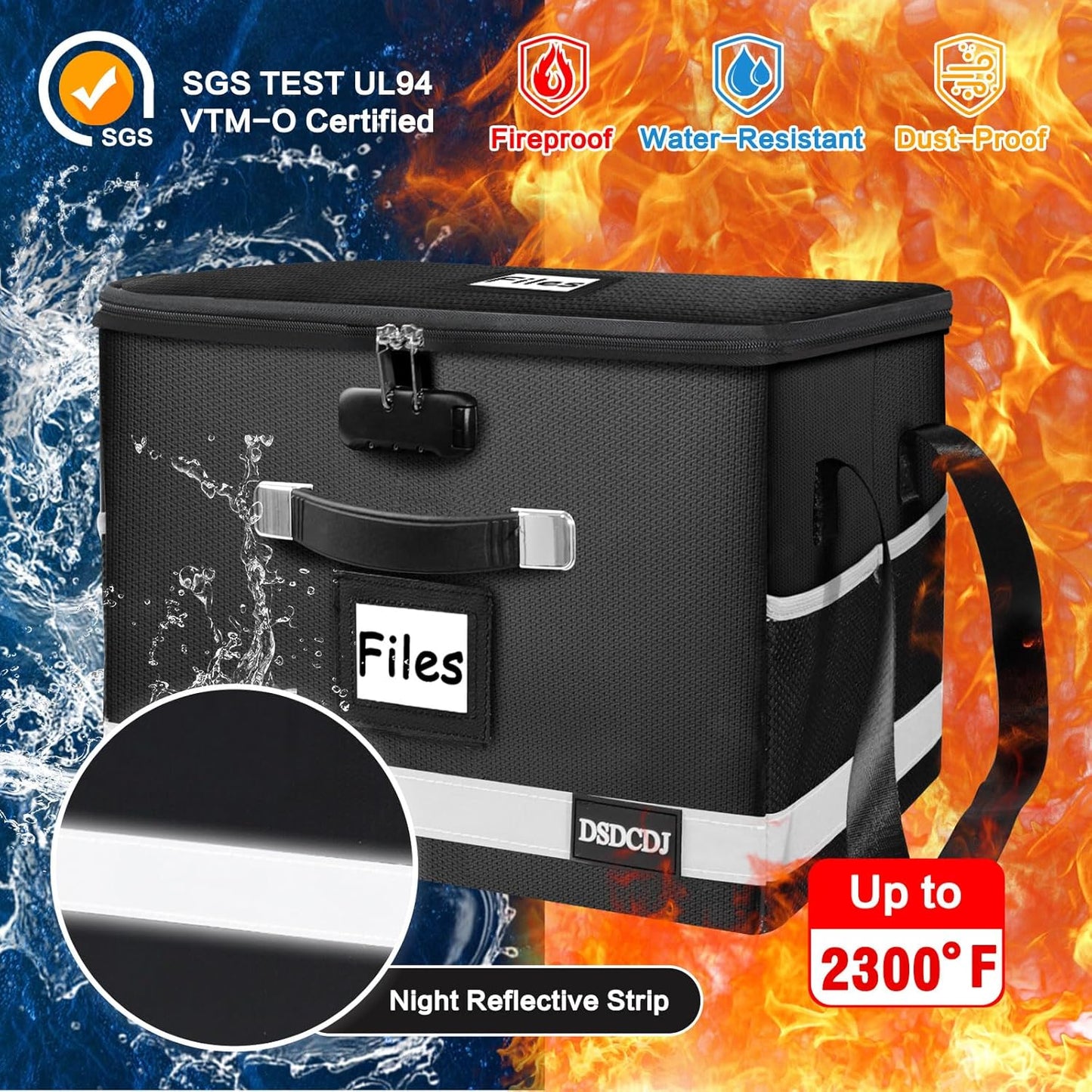 2 Pack Fireproof File Box with Stay-Open Straps, Fireproof Document Box with Lock, Portable File Organizer Filing Cabinet with Handles for Hanging Letter/Legal Folder, 15.5" x 12.3" x 10.5"