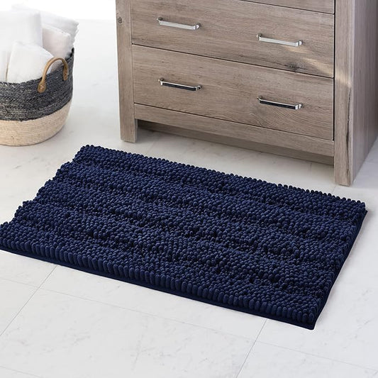 KGORGE Small Bathroom Rugs - Non Skid Absorbent 20" W x 32" L Kitchen Rugs and Mats Washable Microfiber for Bath Shower Indoor Outdoor Easy Wash Area Carpet, Navy Blue, 1 Piece
