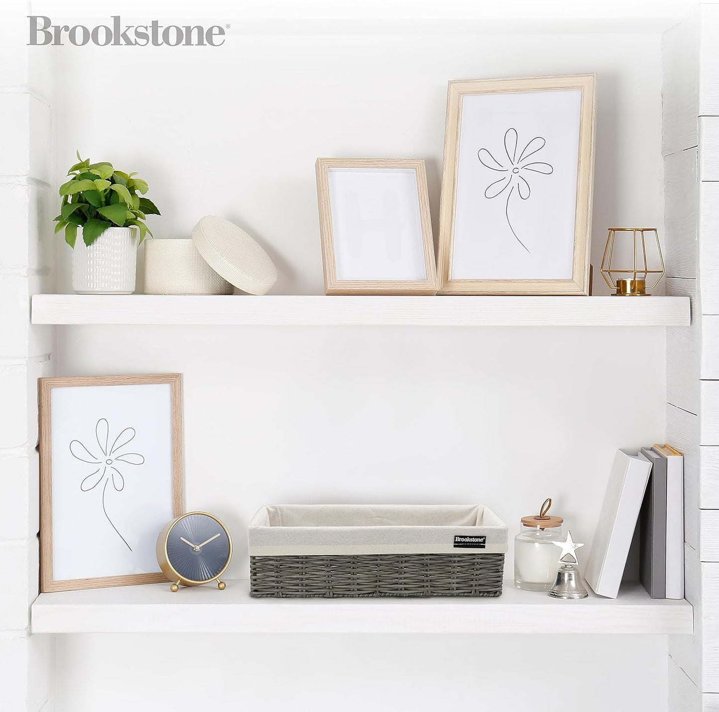 Brookstone Wicker Shelf Storage Basket Decorative Shelf Bin, bathroom organizers and storage, Boho Living Room Decor, Summer Storage 2025-2 Pack