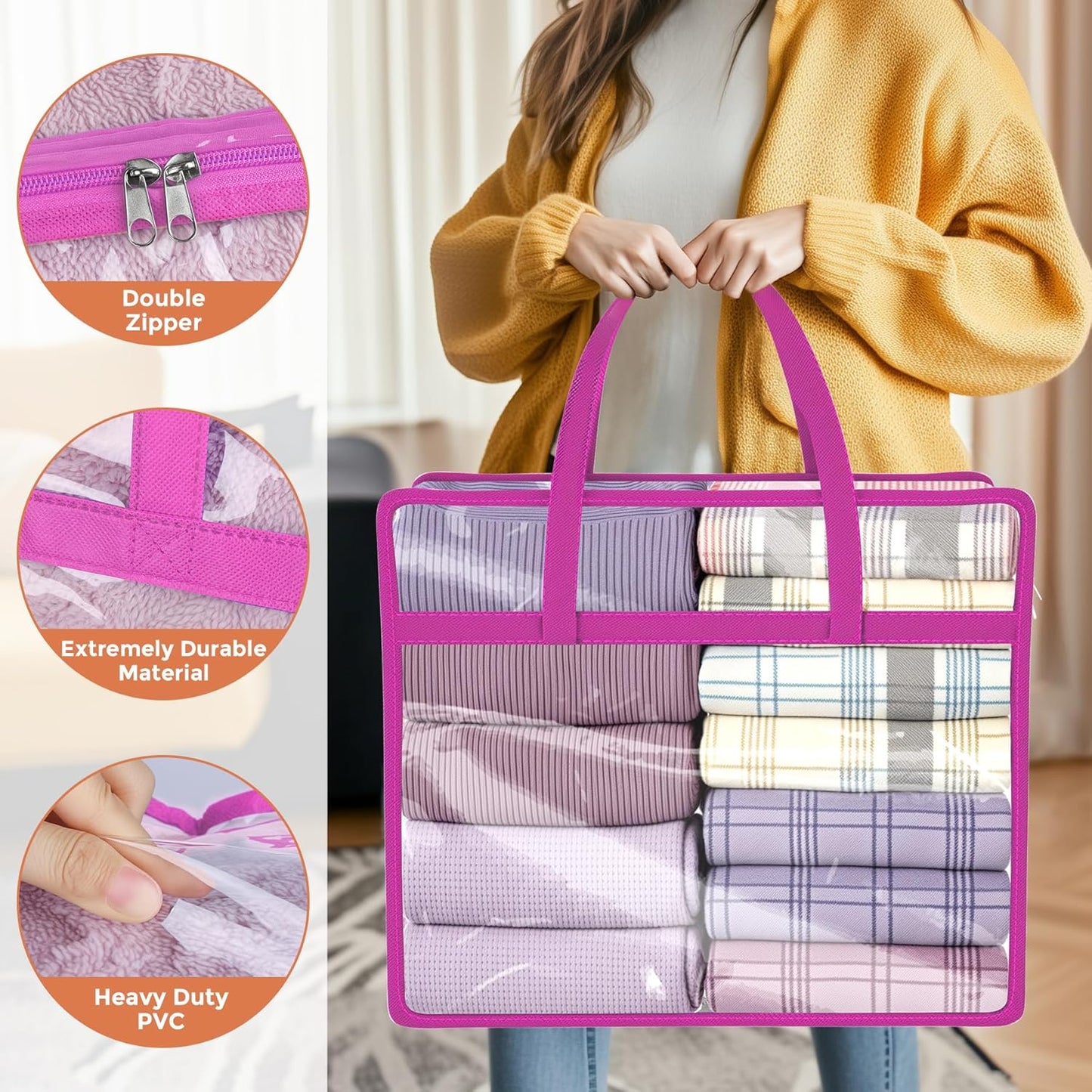 Budding Joy Clear Zippered Storage Bags for Clothes,40L Closet Organizers and Storage Containers Vinyl Moving Bag for Bedding, Linen, Blankets, Comforters, Clothing & Toys