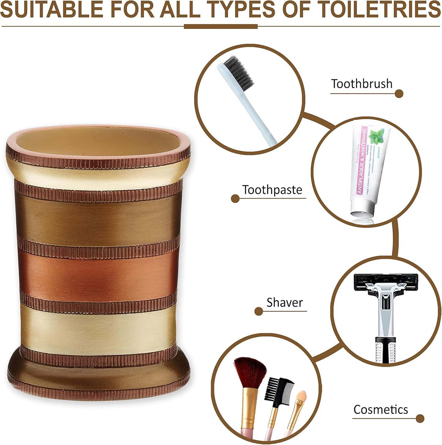 Zahari Home 4pc Contempo Stylish Bathroom Accessories Set Shower Soap Dispenser, Tumbler, Tooth Brush Holder and Soap Holder Luxury Contemporary Decor Unique Design Modern Bathroom Shower Set